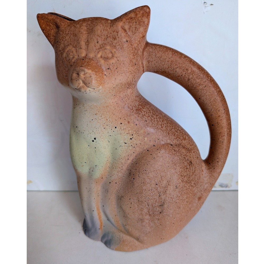 Doug Cornett Pottery Cat Pitcher Vase Brown Studio Art Ceramic Handmade